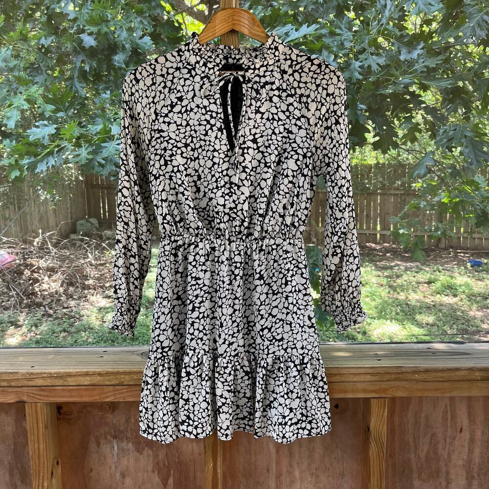 MNG Mango Women's Black & White Ruffled Mini Dress Size 2